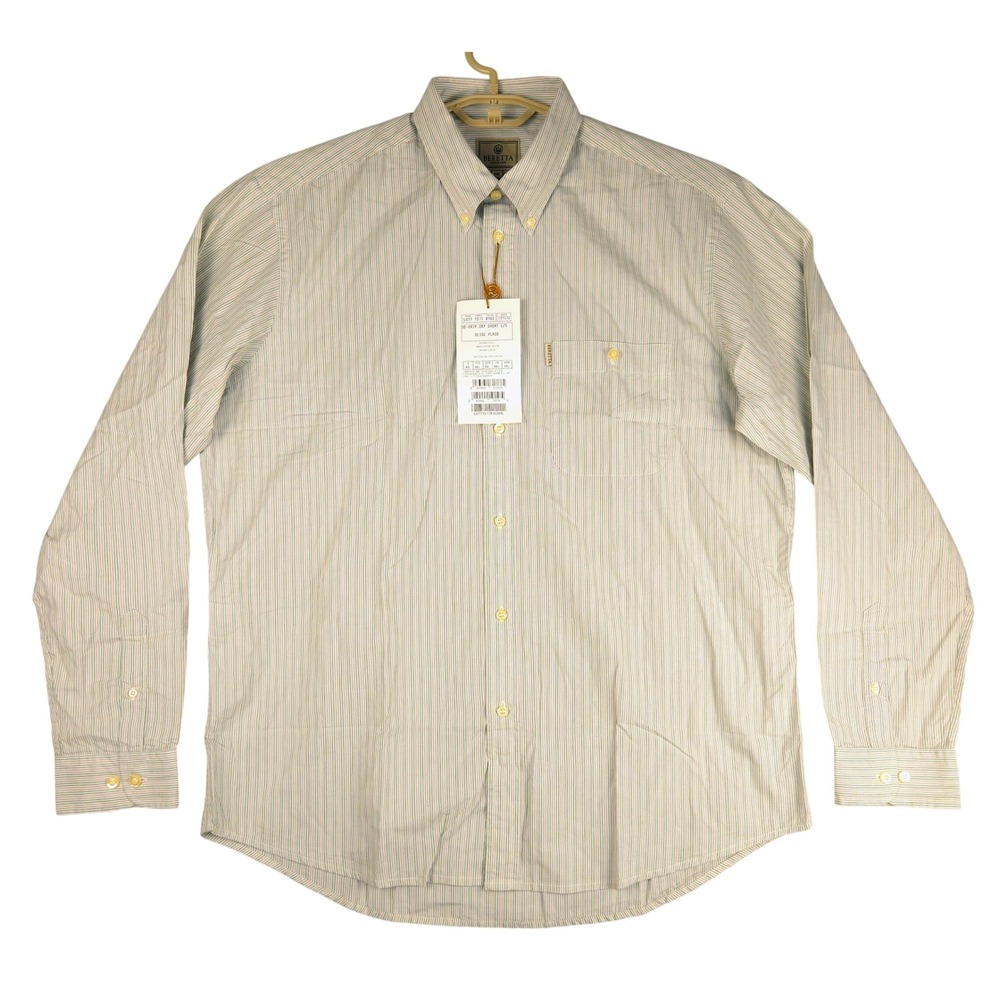 Beretta Mens Drip Dry Shirt Beige Plaid Cotton Long Sleeve XXL LU77 7517 016Z